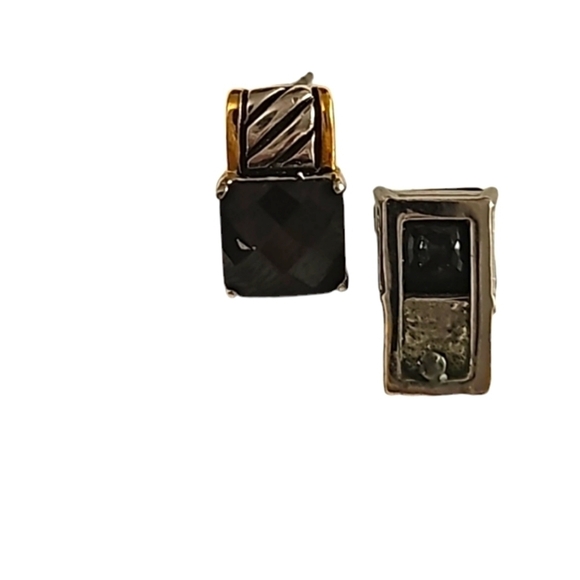 18K Yellow Gold Overlay & Black Onyx Drop Earrings, post back - Picture 2 of 4